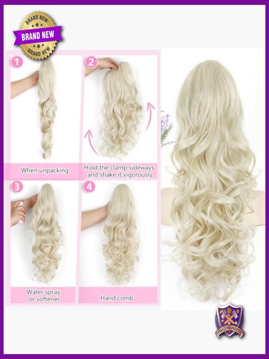 24 Inch Long Curly Wavy Claw Clip Ponytail Extension Hairpiece